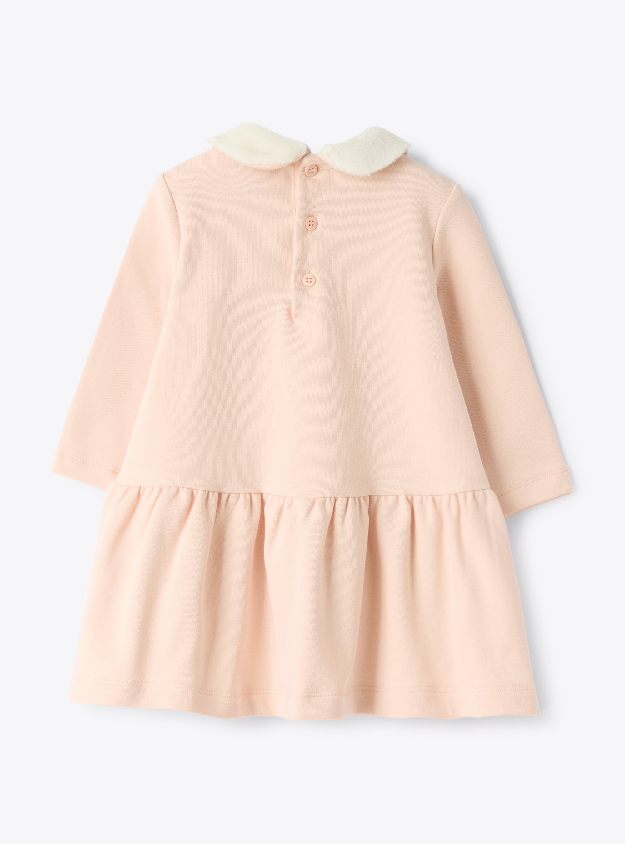 Cotton Fleece Dress With Eco-Fur Insert