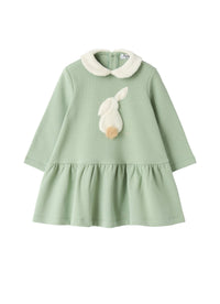 Cotton fleece dress with eco-fur insert