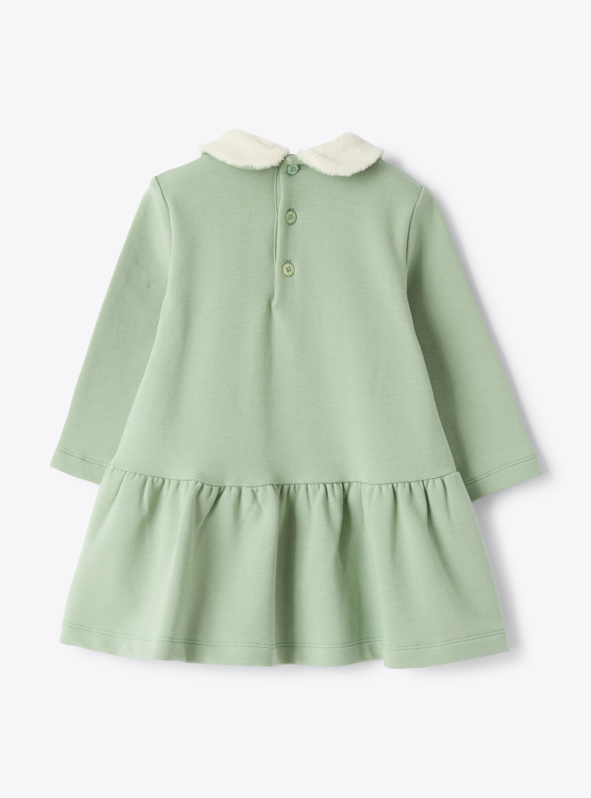 Cotton fleece dress with eco-fur insert
