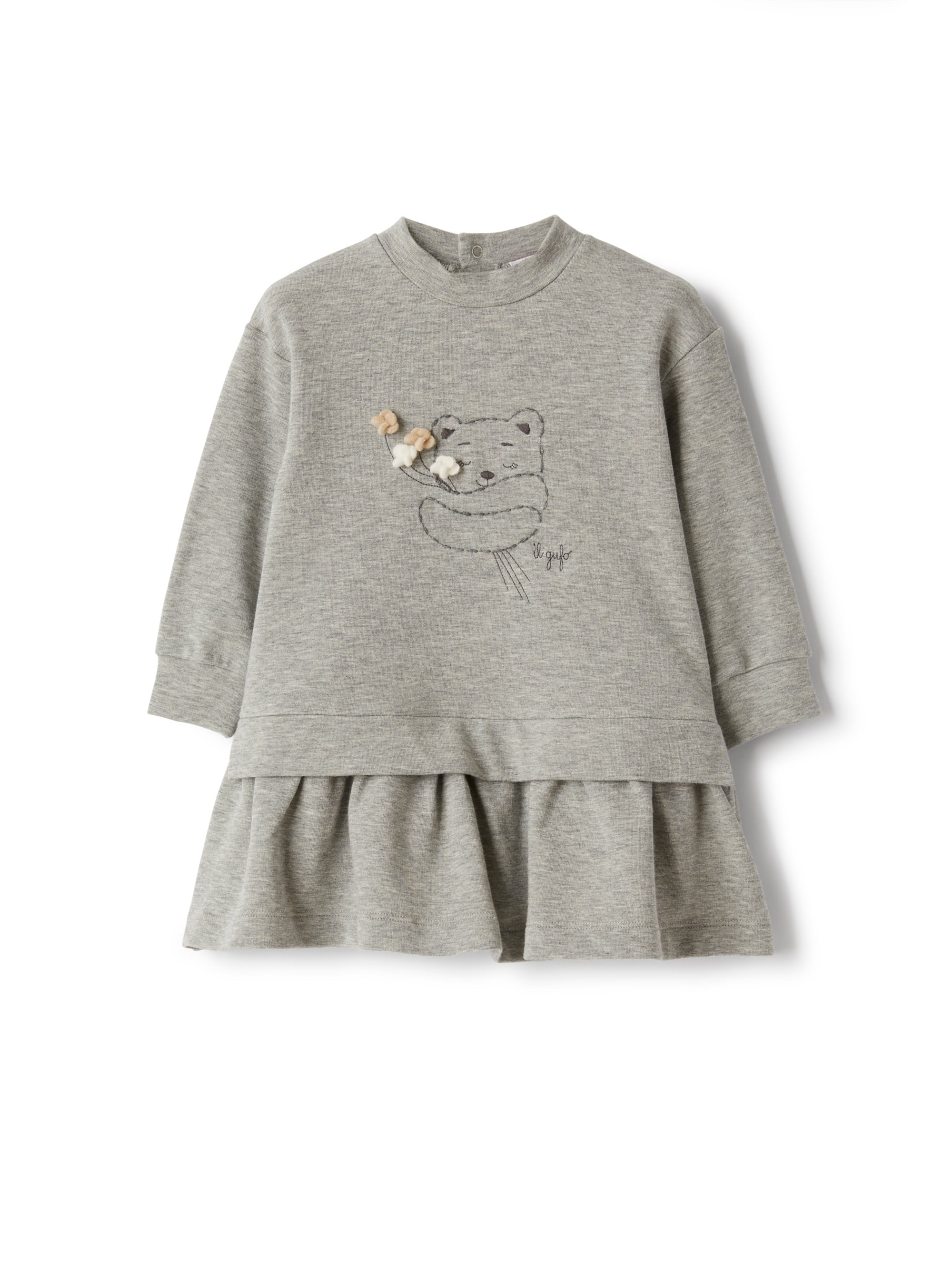 Cotton fleece dress with embroidery