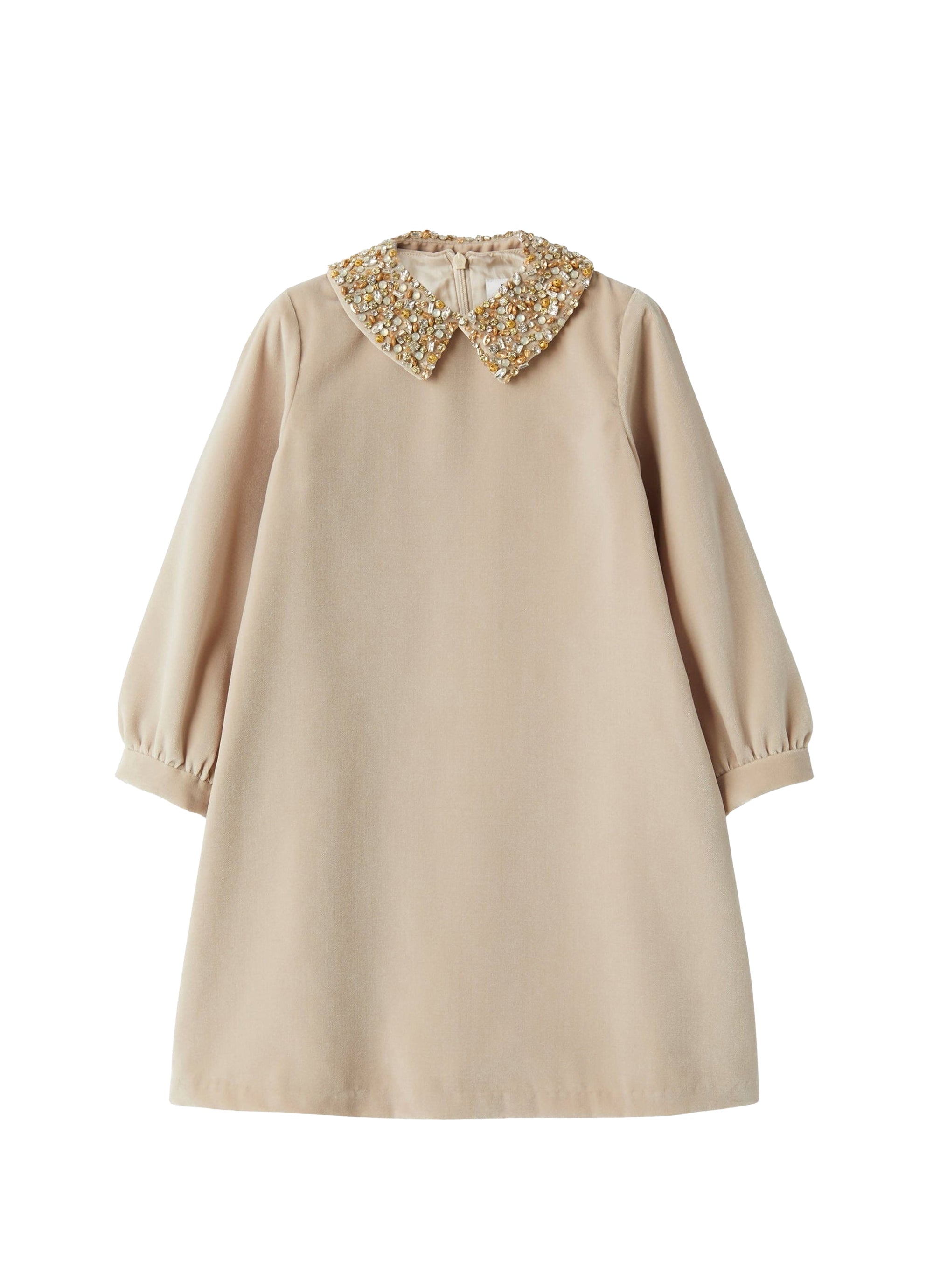 Velvet dress with removable collar