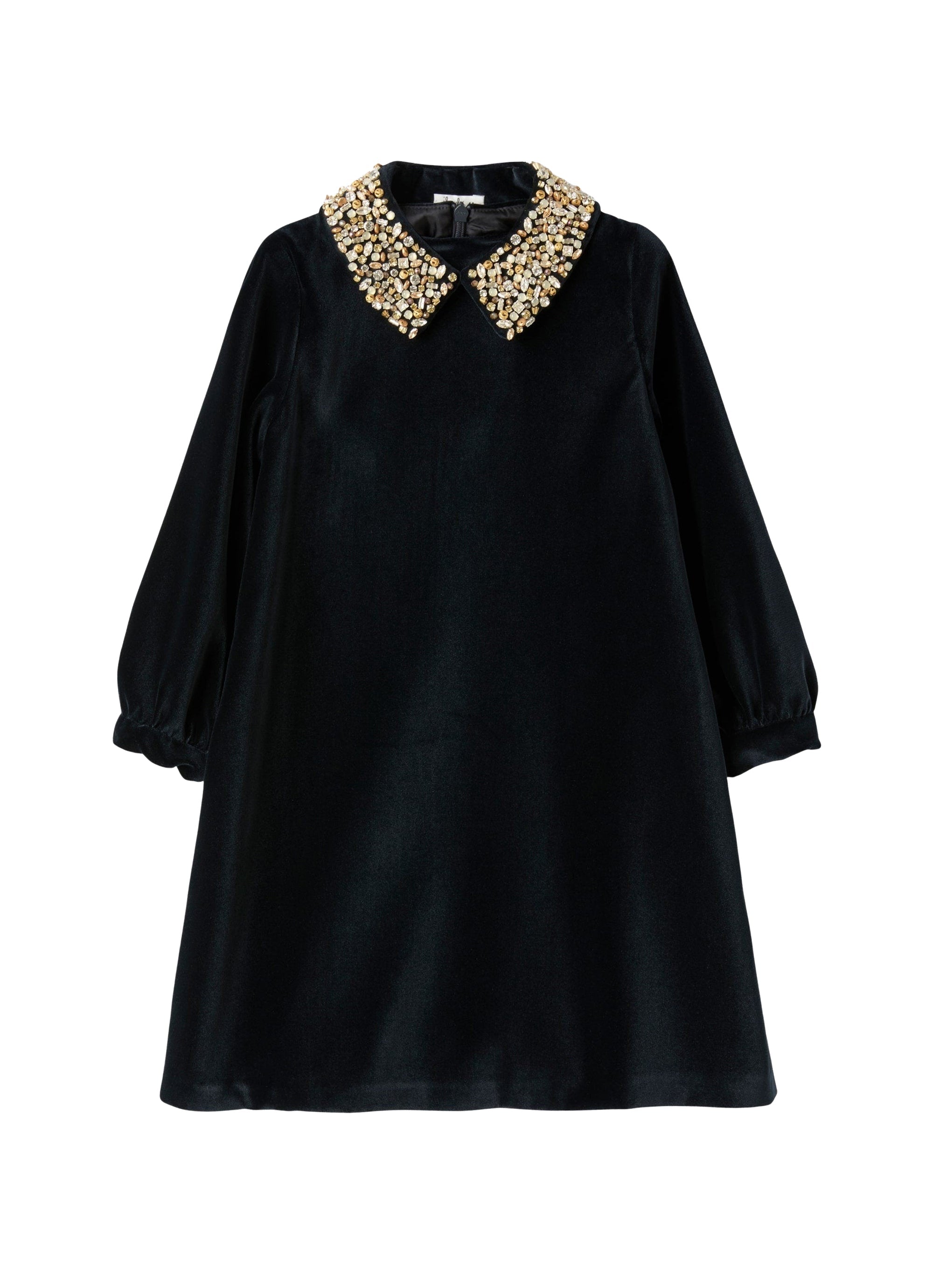 Velvet dress with removable collar