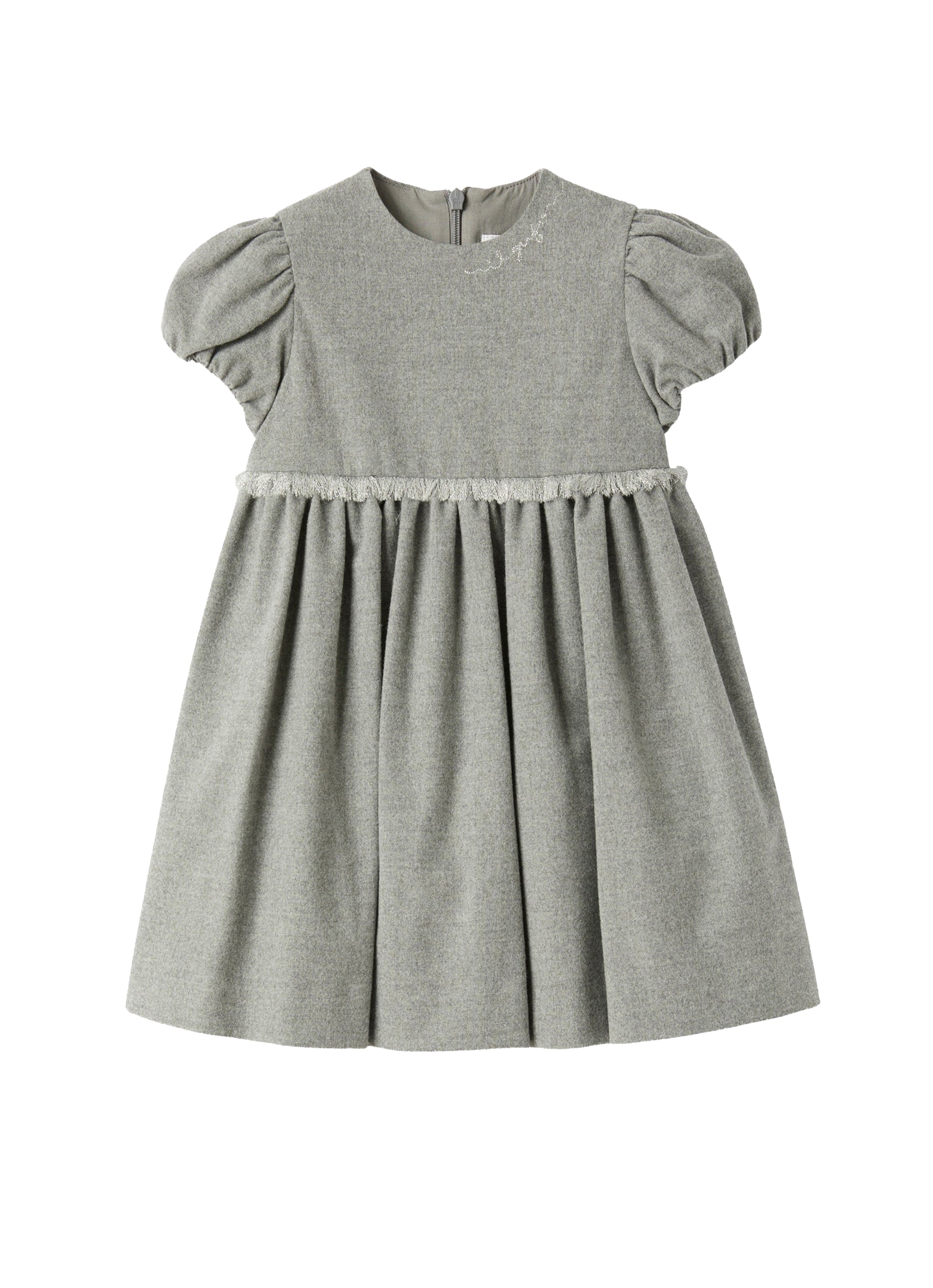 techno-wool with elastic puff sleeves.