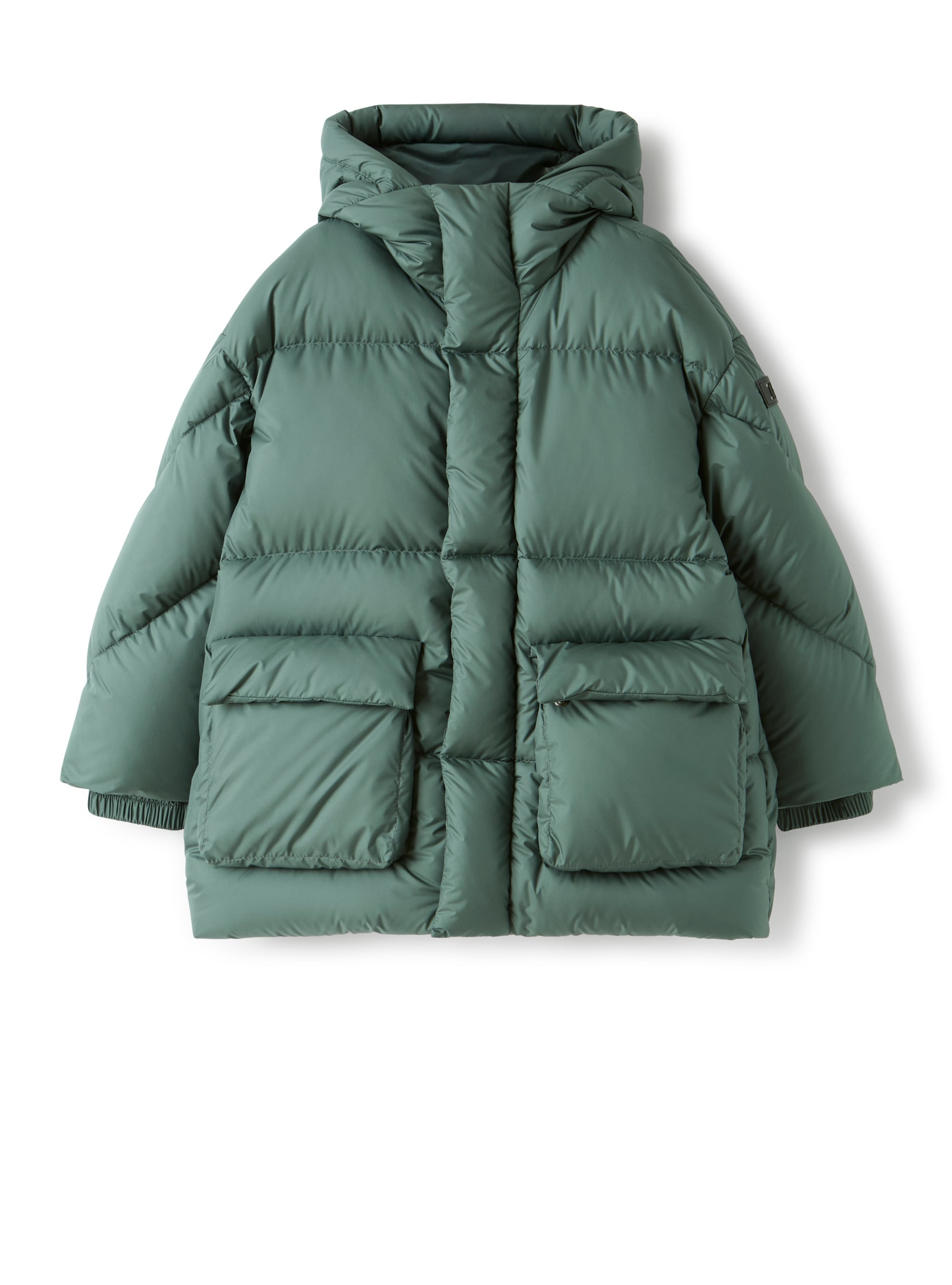 Flared down jacket with hood