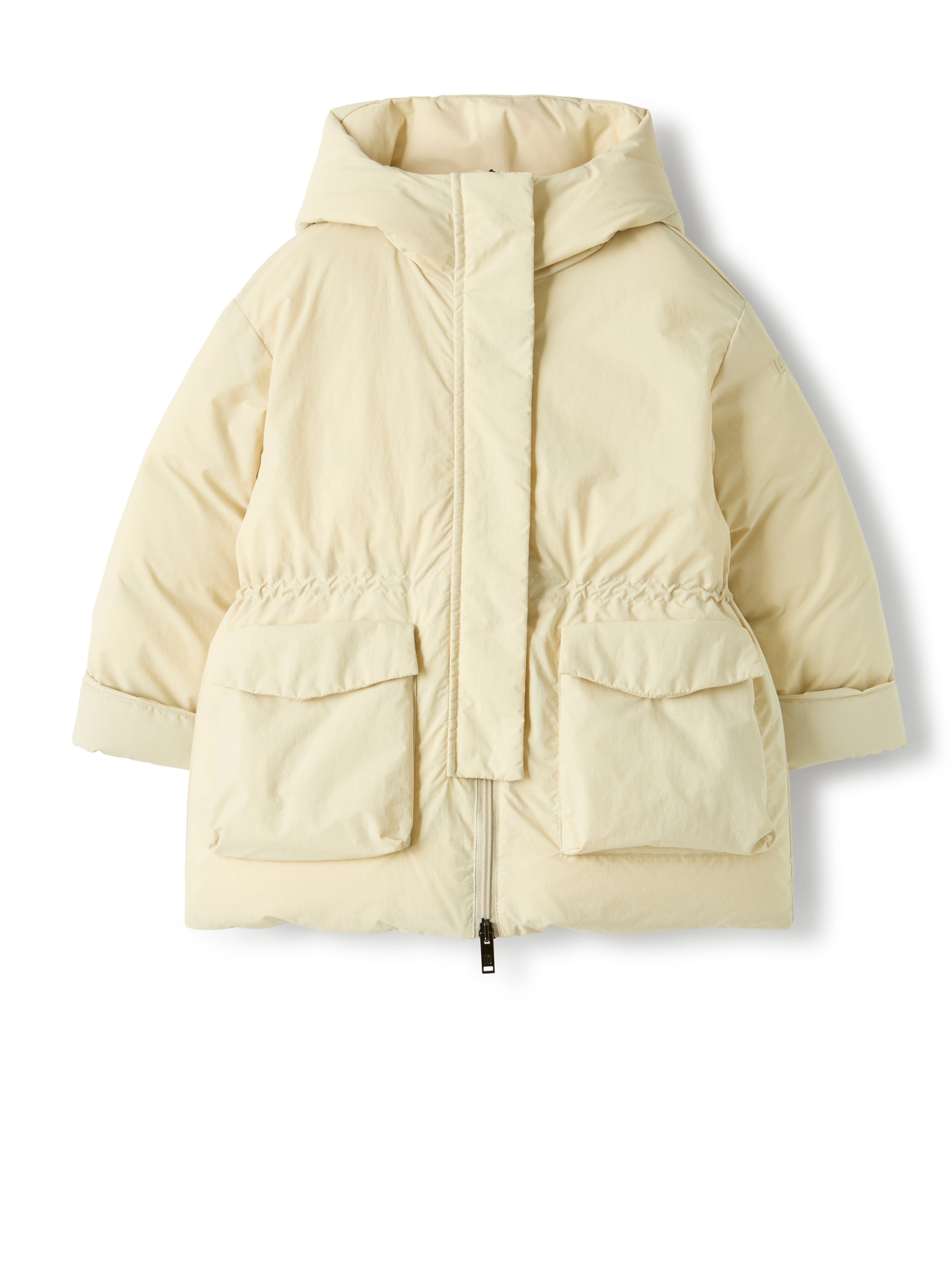 Down jacket with hood in recycled nylon