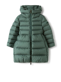 Flared down jacket in microfiber nylon