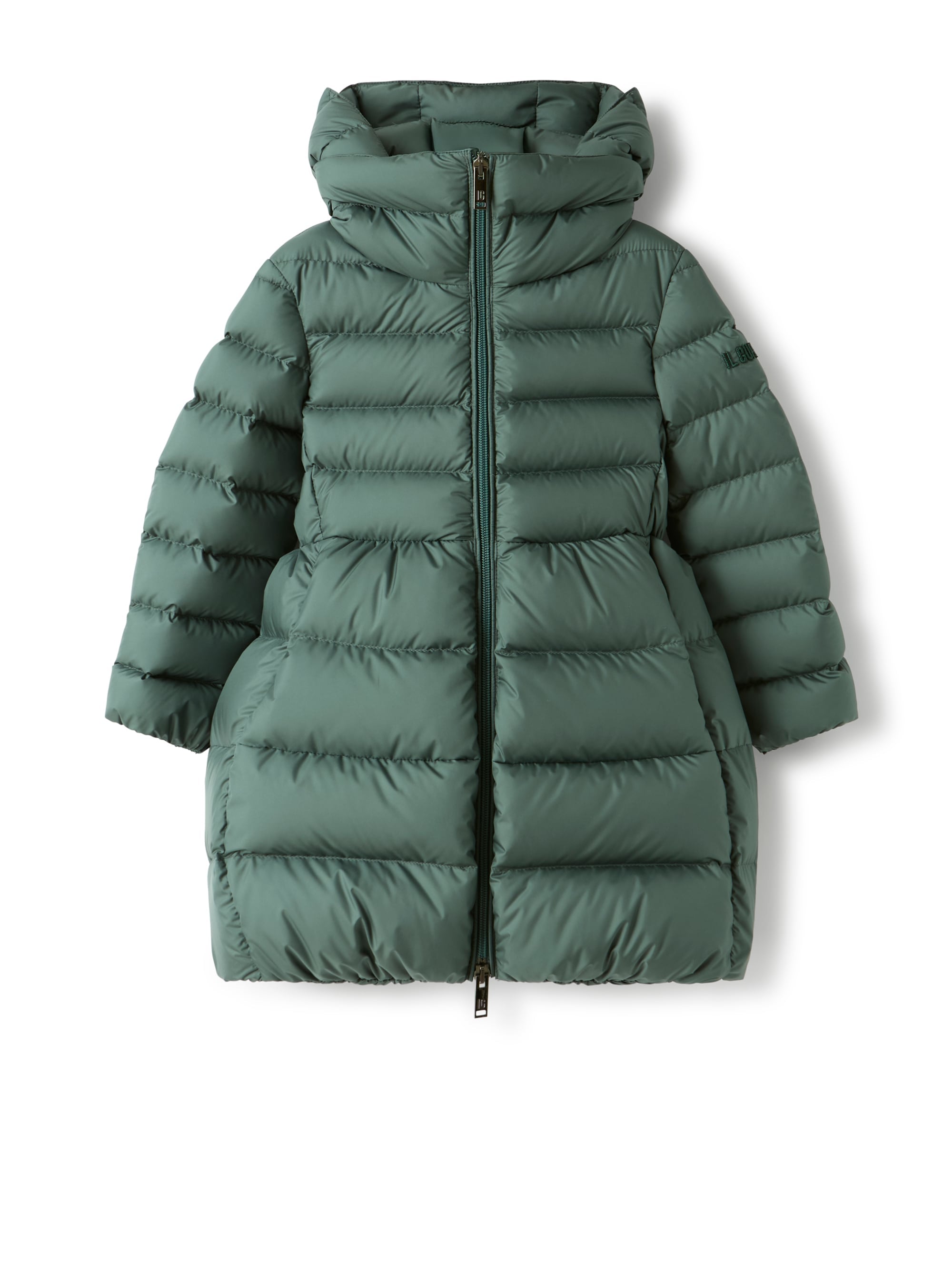 Flared down jacket in microfiber nylon