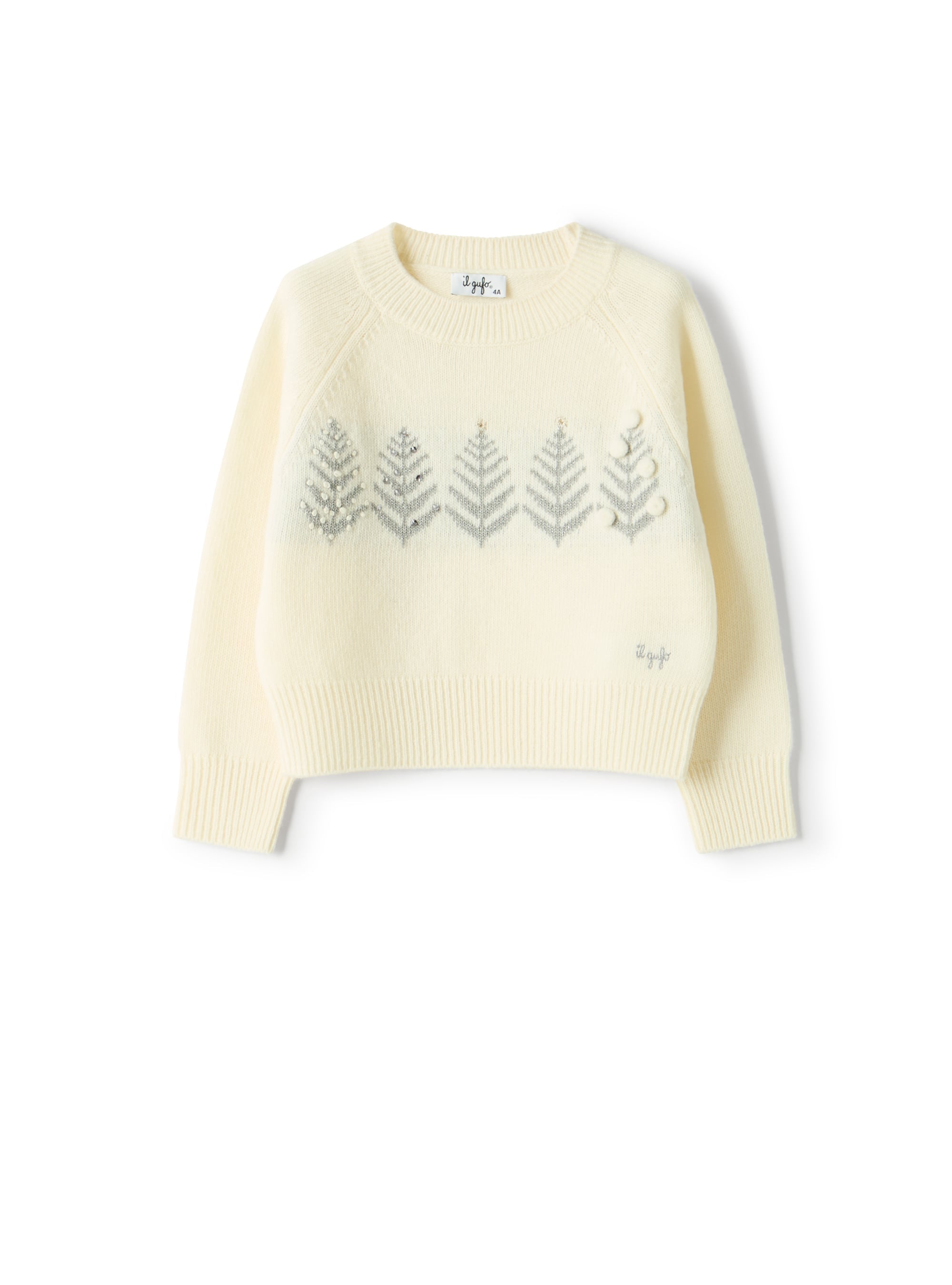 Wool sweater with embroidery and rhinestones