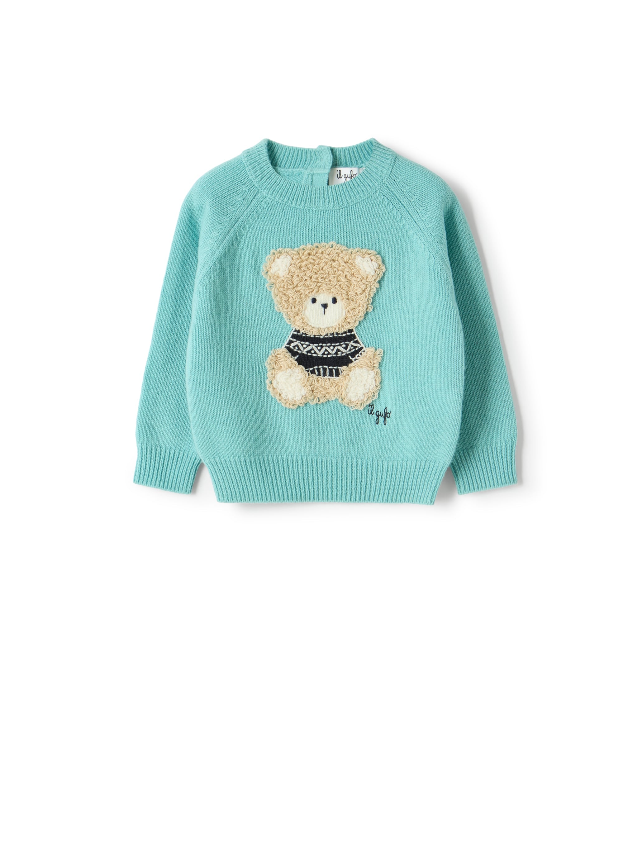 Wool sweater with a teddy bear design
