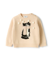 Merino wool sweater with a cat design