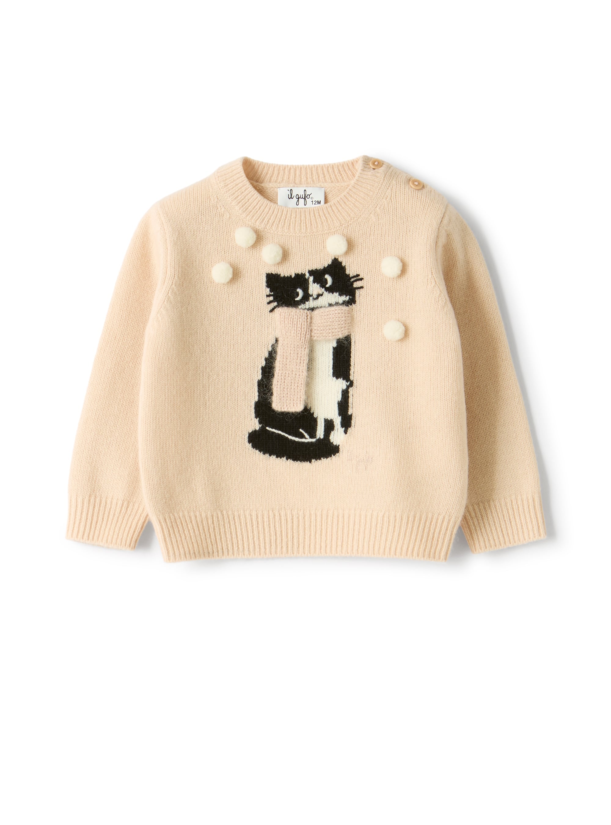 Merino wool sweater with a cat design