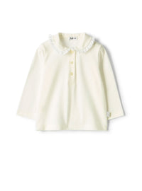 Cotton polo with a frilled collar