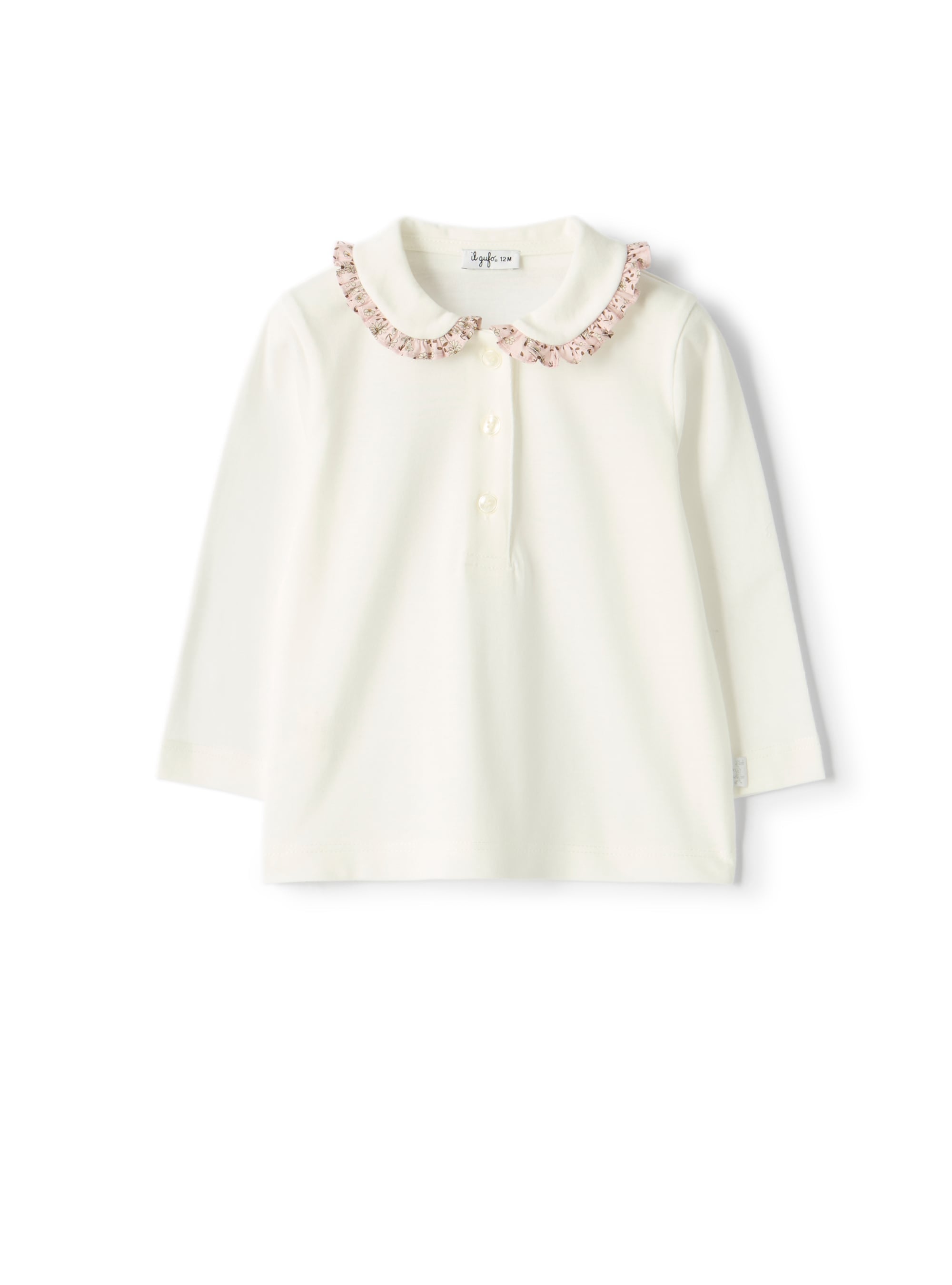 Cotton polo with a frilled collar