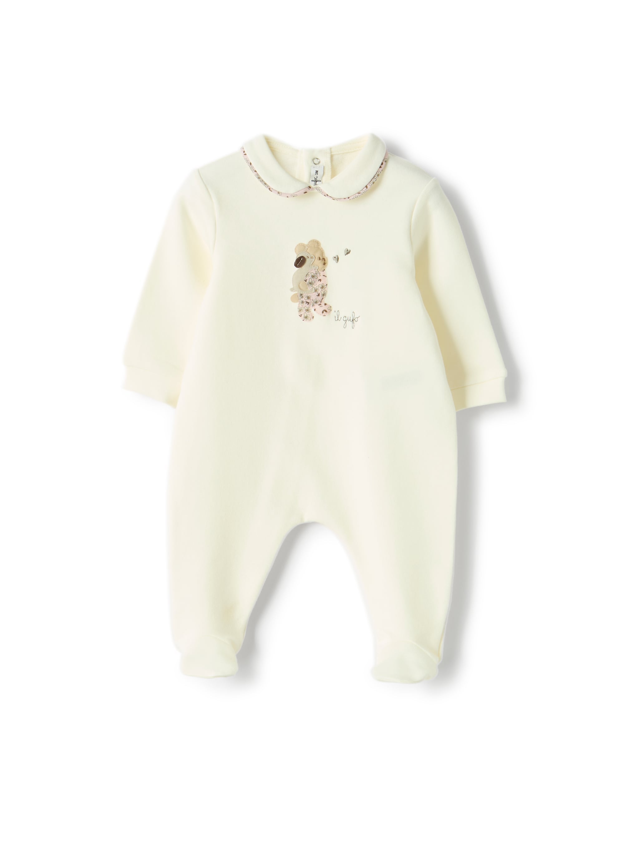 Fleece onesie with an appliqué bear design