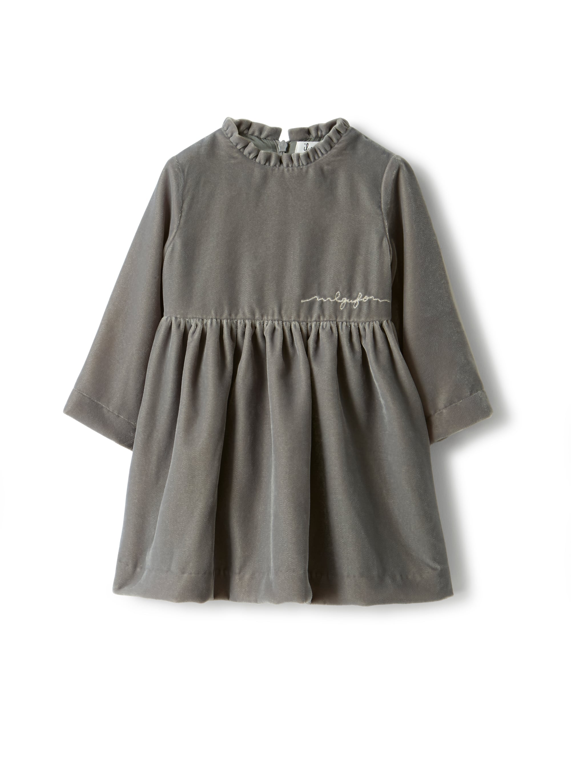 Smooth velvet dress with micro ruffles