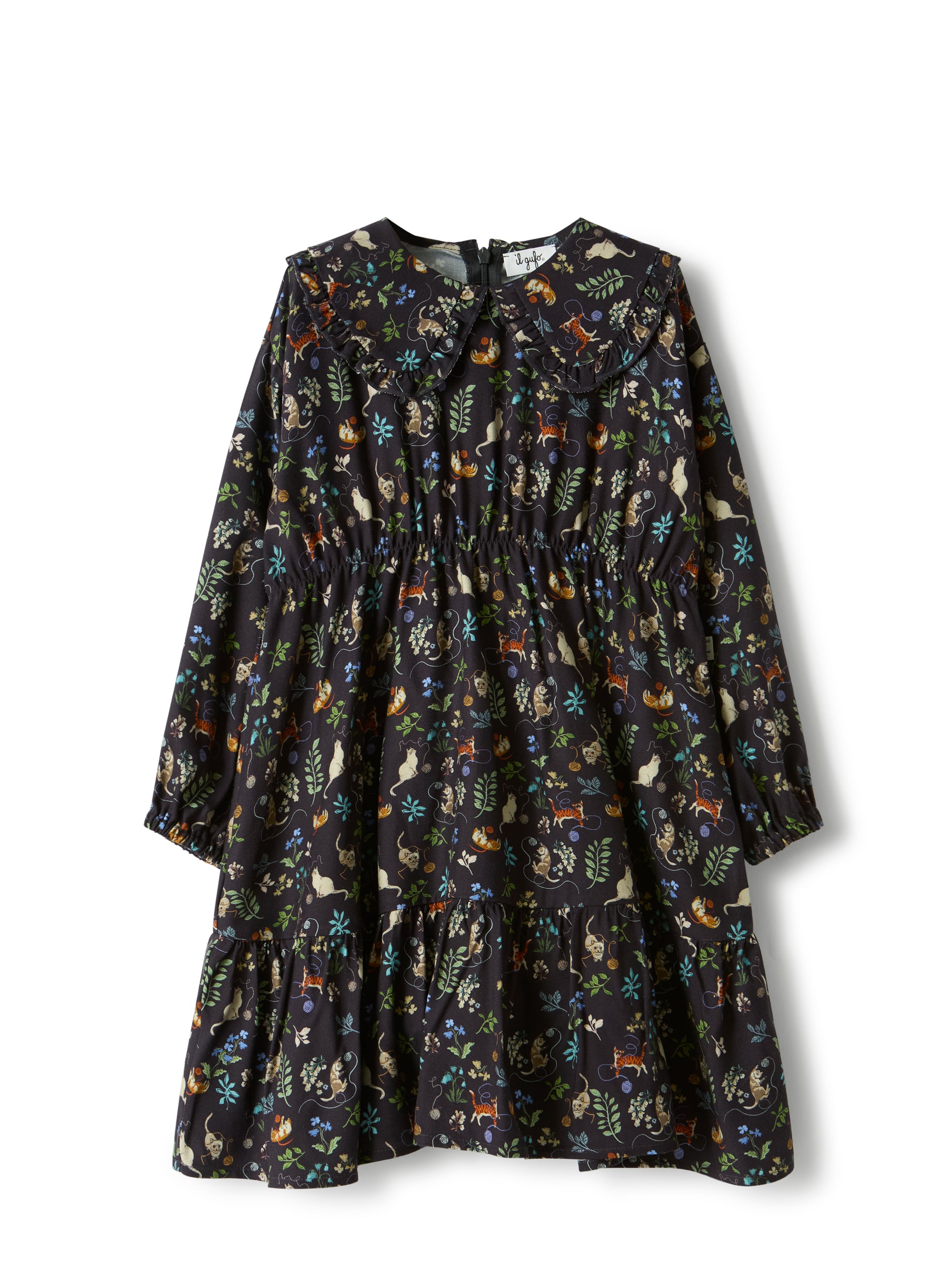 Viscose dress with a ruffled collar