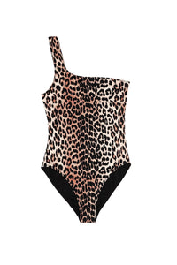 Printed asymmetric one-piece swimming costume - Leopard