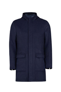 Manteau à capuche en laine - Bleu