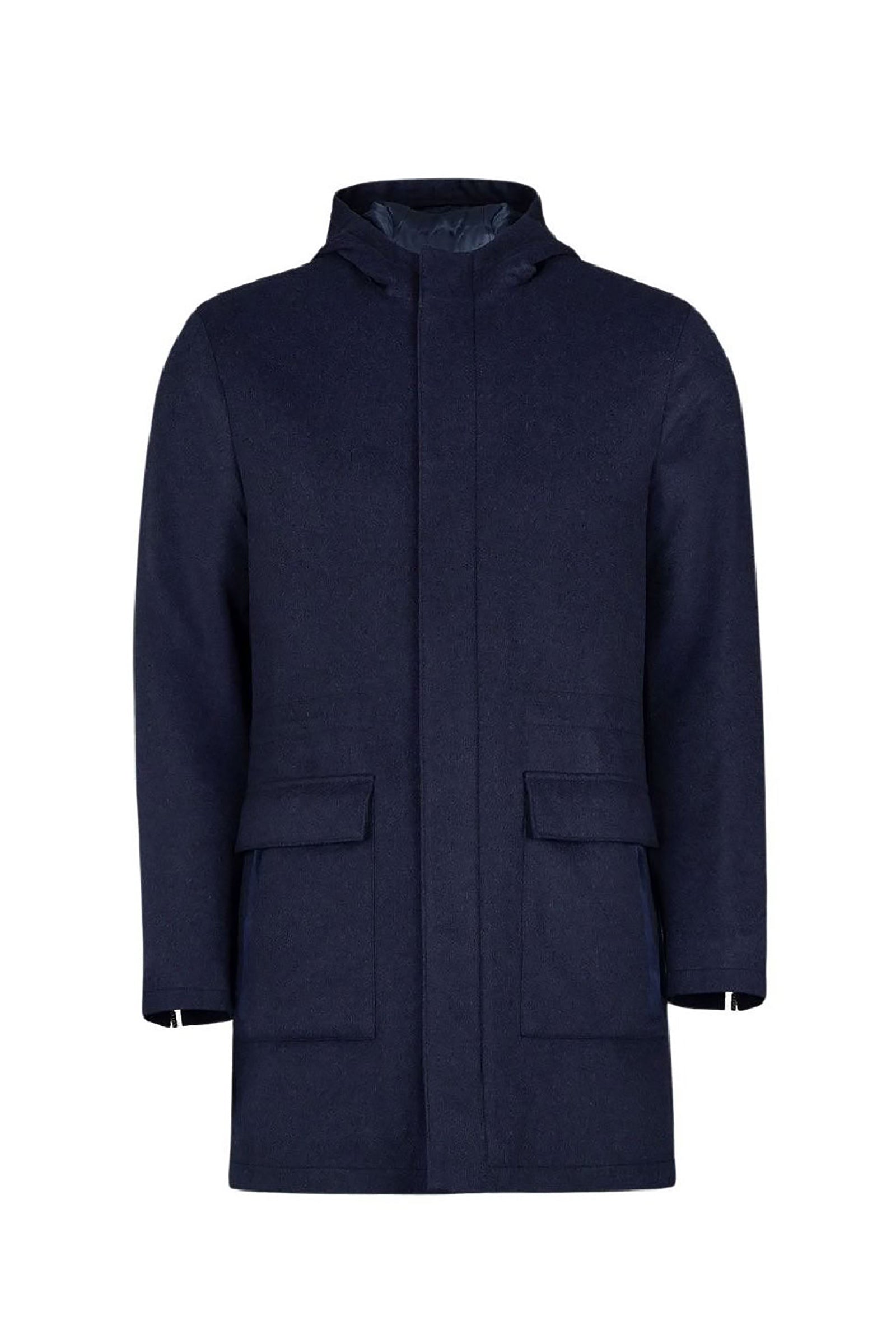 Manteau à capuche en laine - Bleu