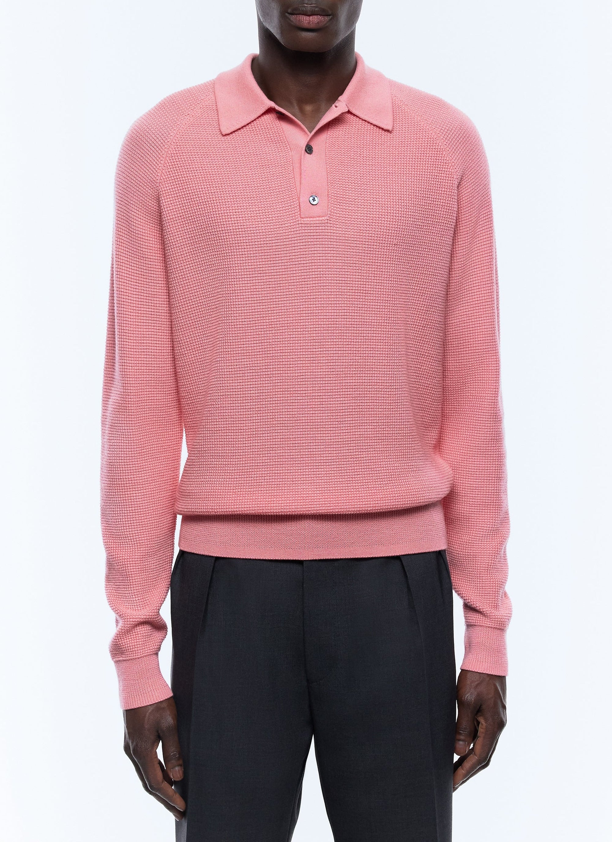 Wool rice stitch polo shirt - Light pink