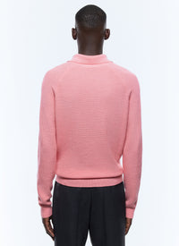 Wool rice stitch polo shirt - Light pink