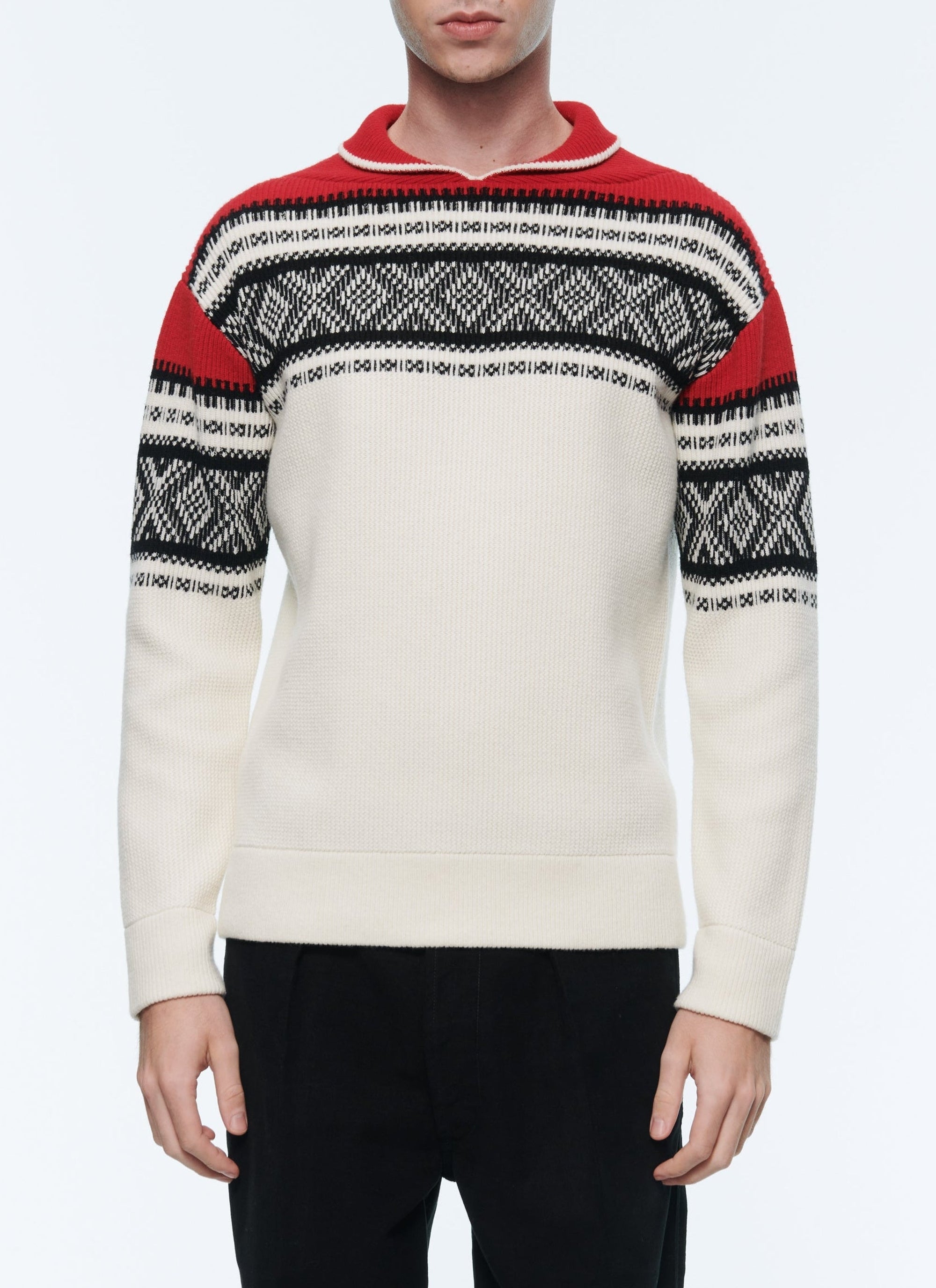 Pull en laine mélangée à motif fantaisie - Écru