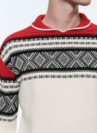 Pull en laine mélangée à motif fantaisie - Écru