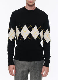 Pull en laine et cachemire à motif fantaisie - Noir