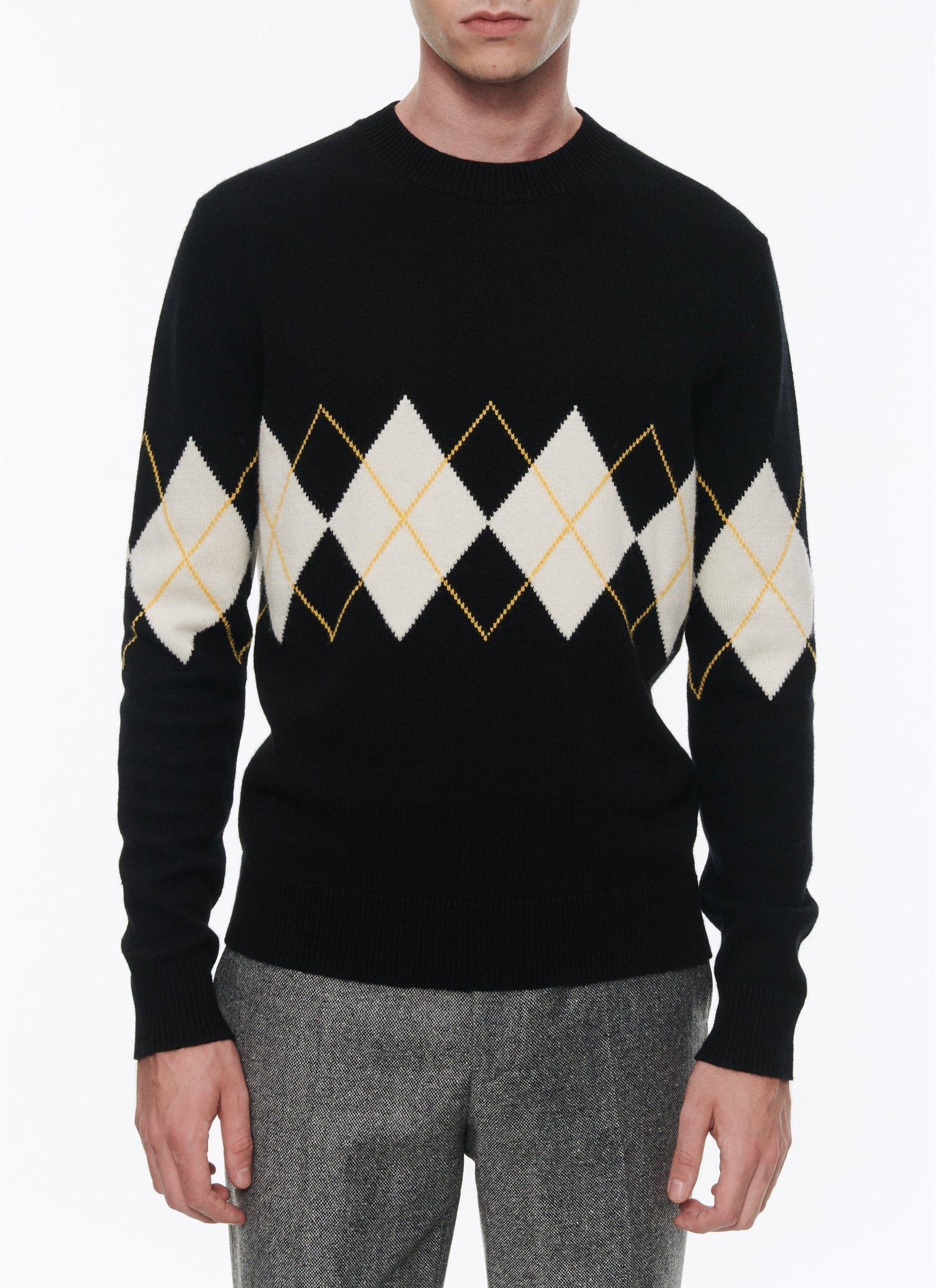 Pull en laine et cachemire à motif fantaisie - Noir