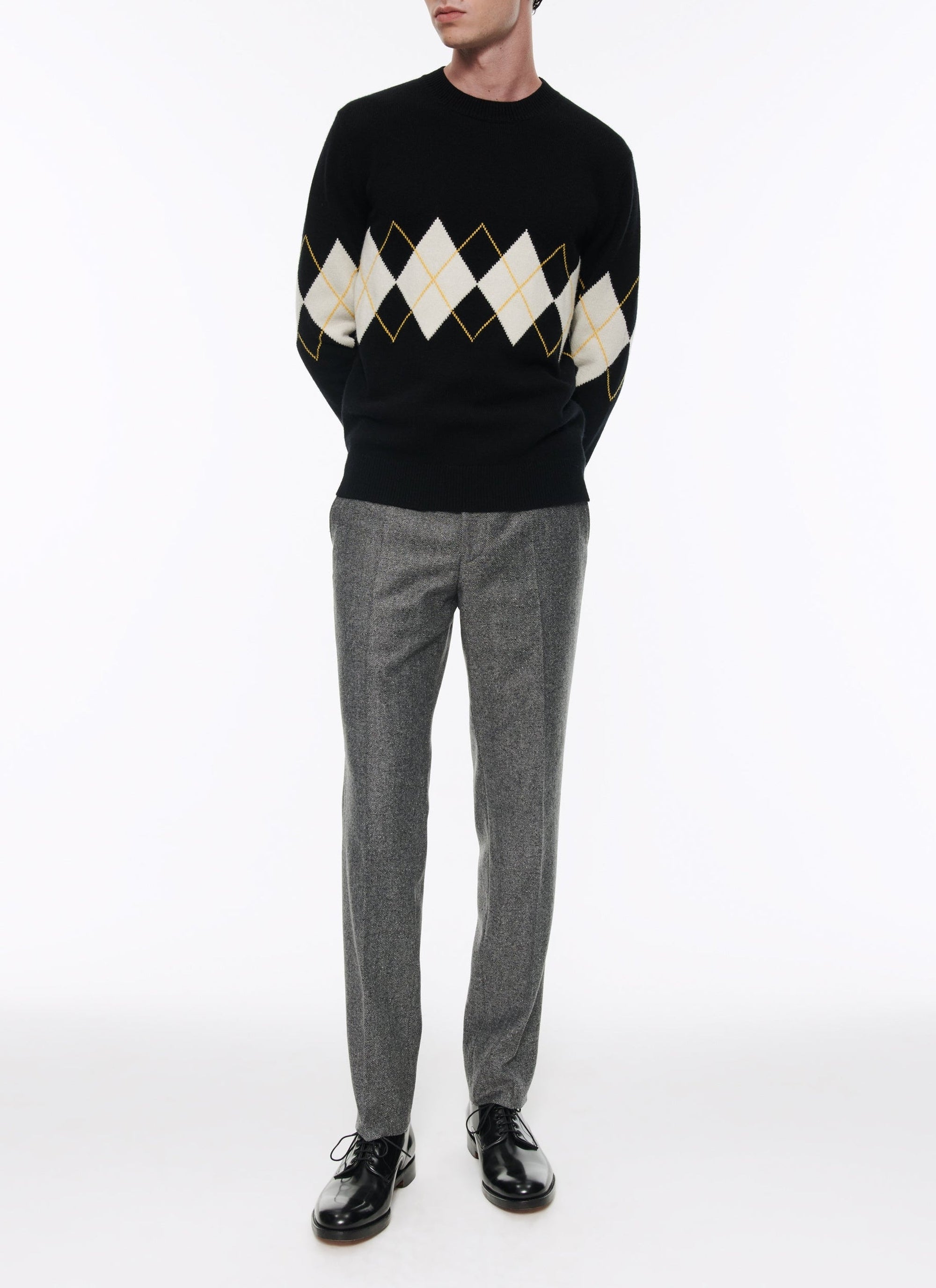 Pull en laine et cachemire à motif fantaisie - Noir