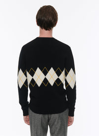 Pull en laine et cachemire à motif fantaisie - Noir