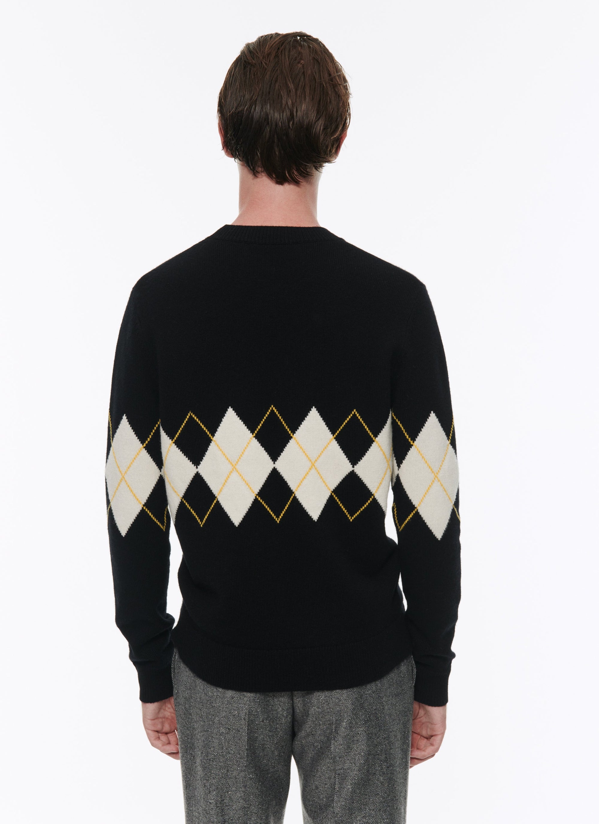 Pull en laine et cachemire à motif fantaisie - Noir