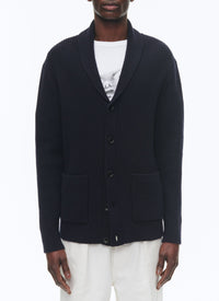 Cardigan à côtes anglaises en laine - Marine