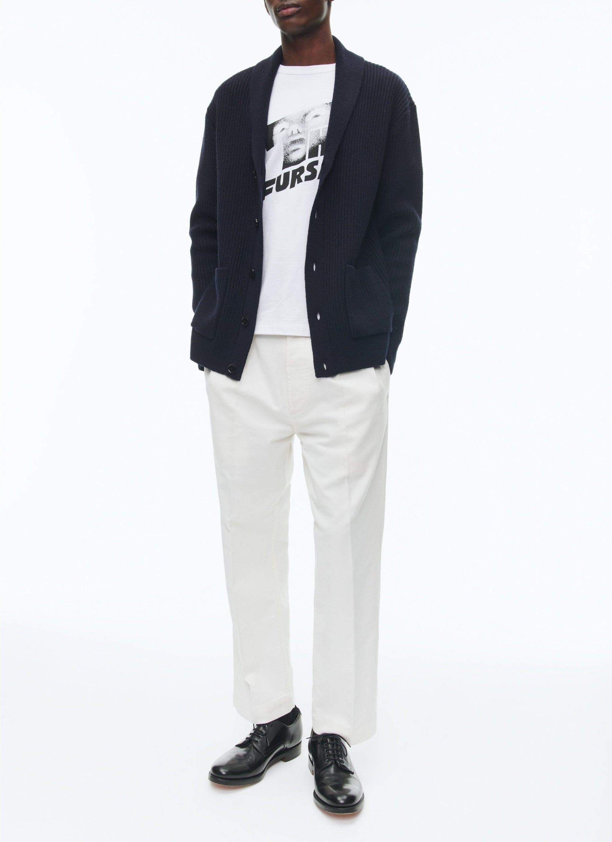 Cardigan à côtes anglaises en laine - Marine