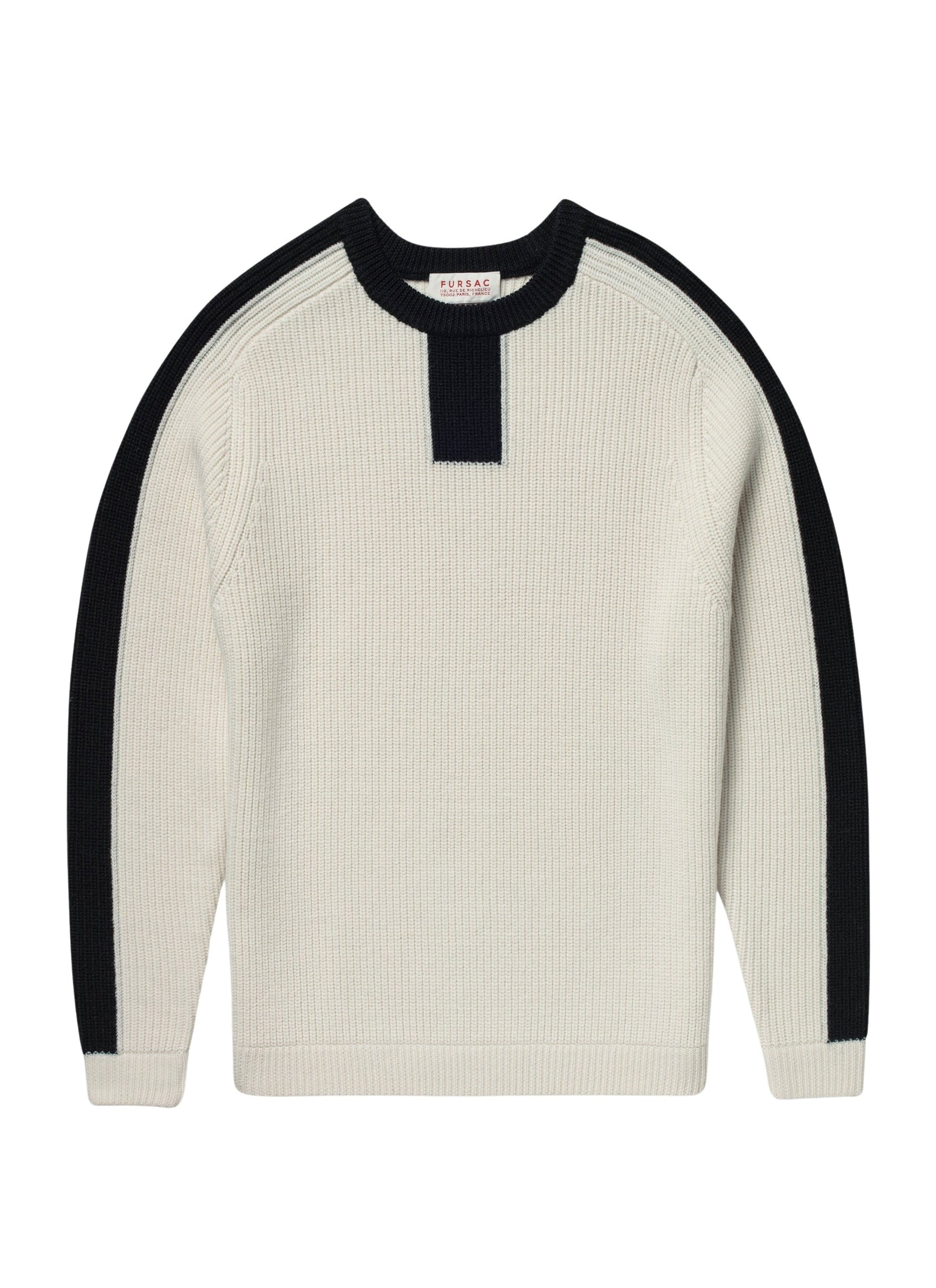 Pull en laine à bandes - Ecru