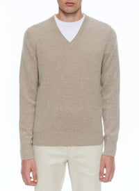 Pull à col V en laine - Camel