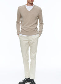 Pull à col V en laine - Camel