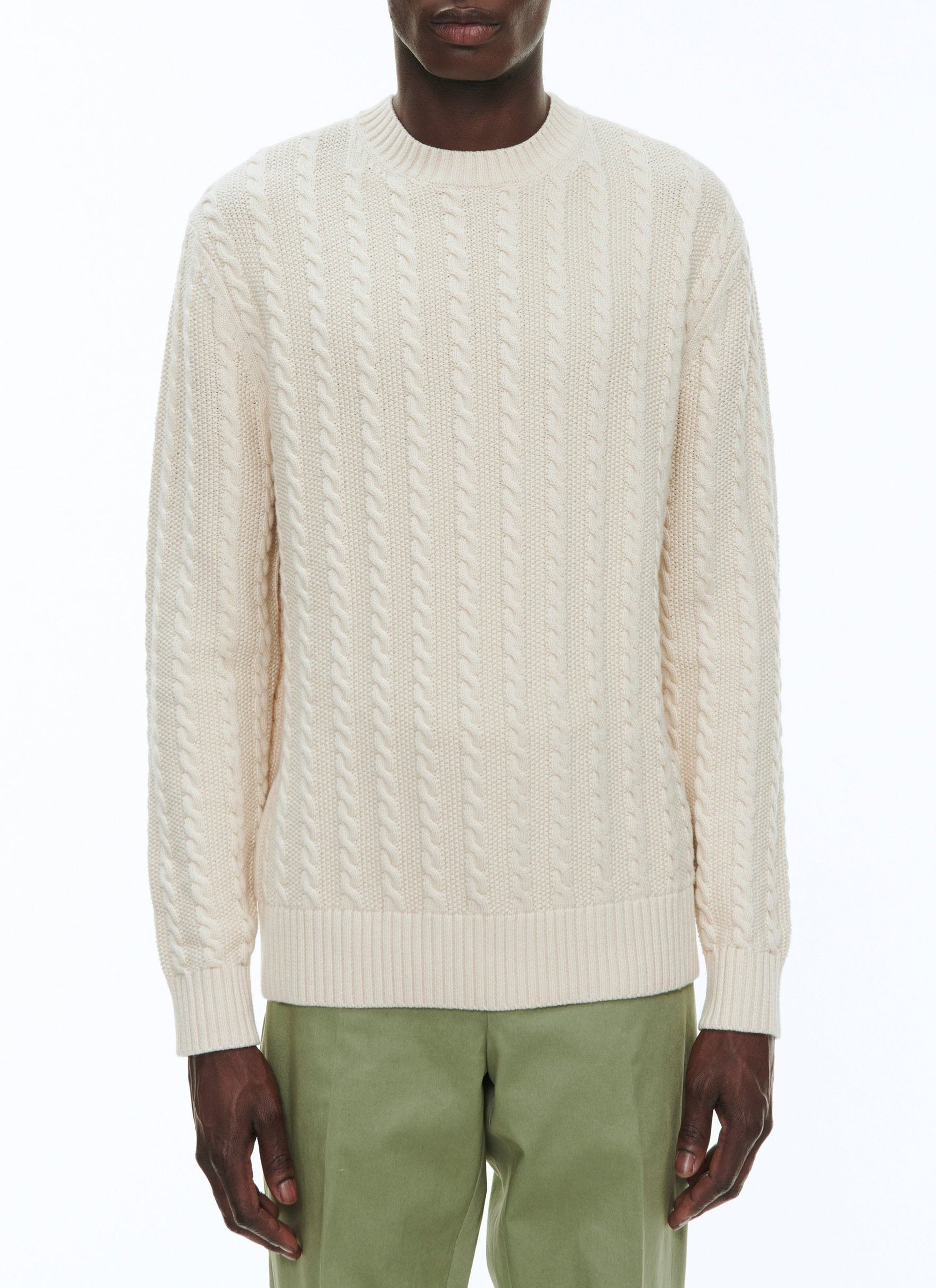 Pull à torsades en laine - Naturel