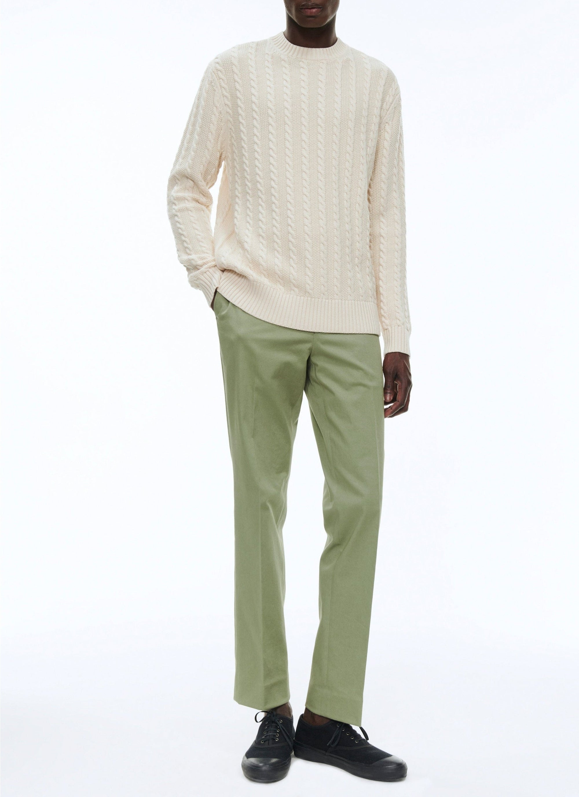 Pull à torsades en laine - Naturel