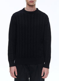 Pull à torsades en laine - Marine