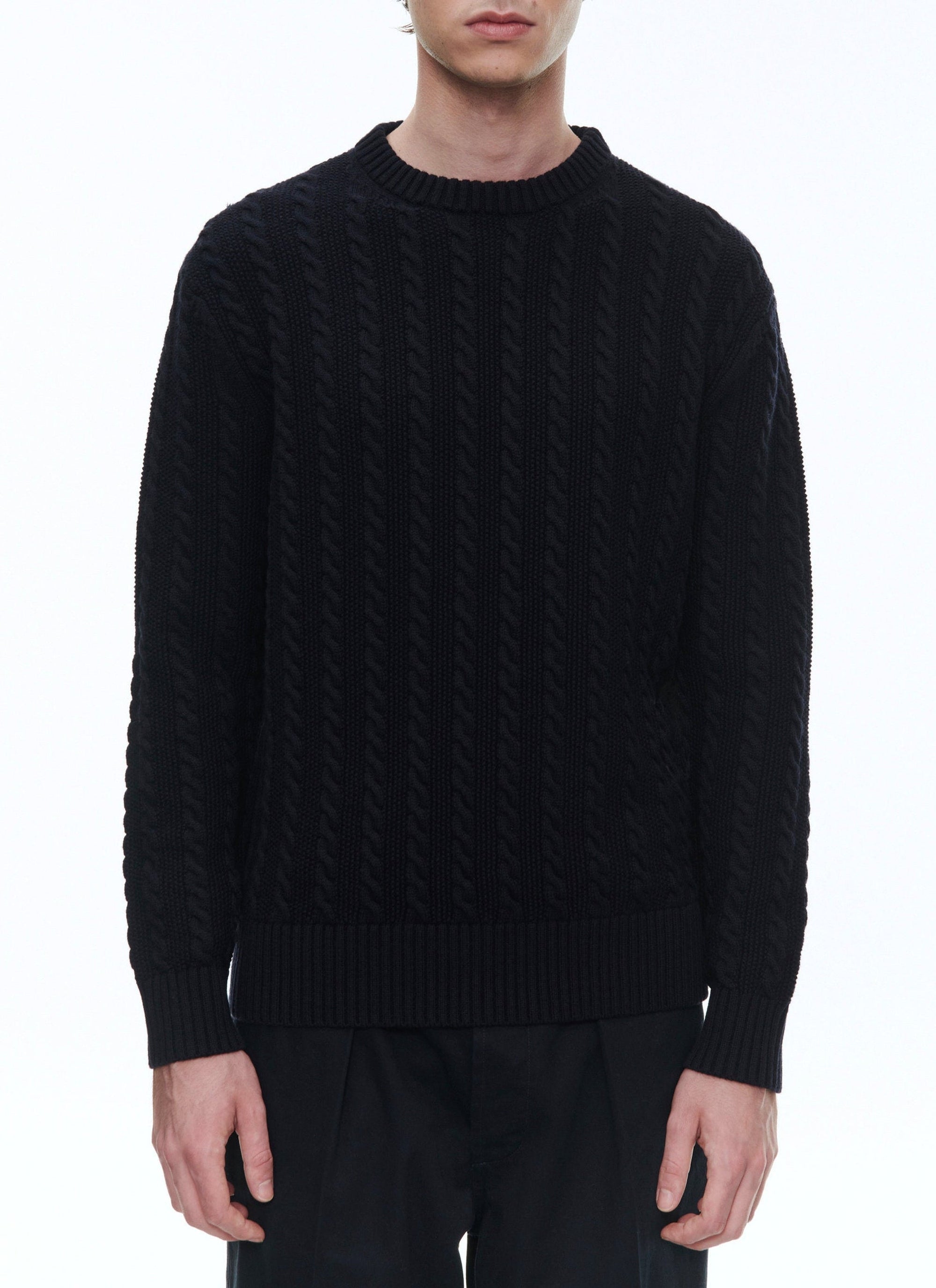 Pull à torsades en laine - Marine