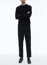 Pull à torsades en laine - Marine