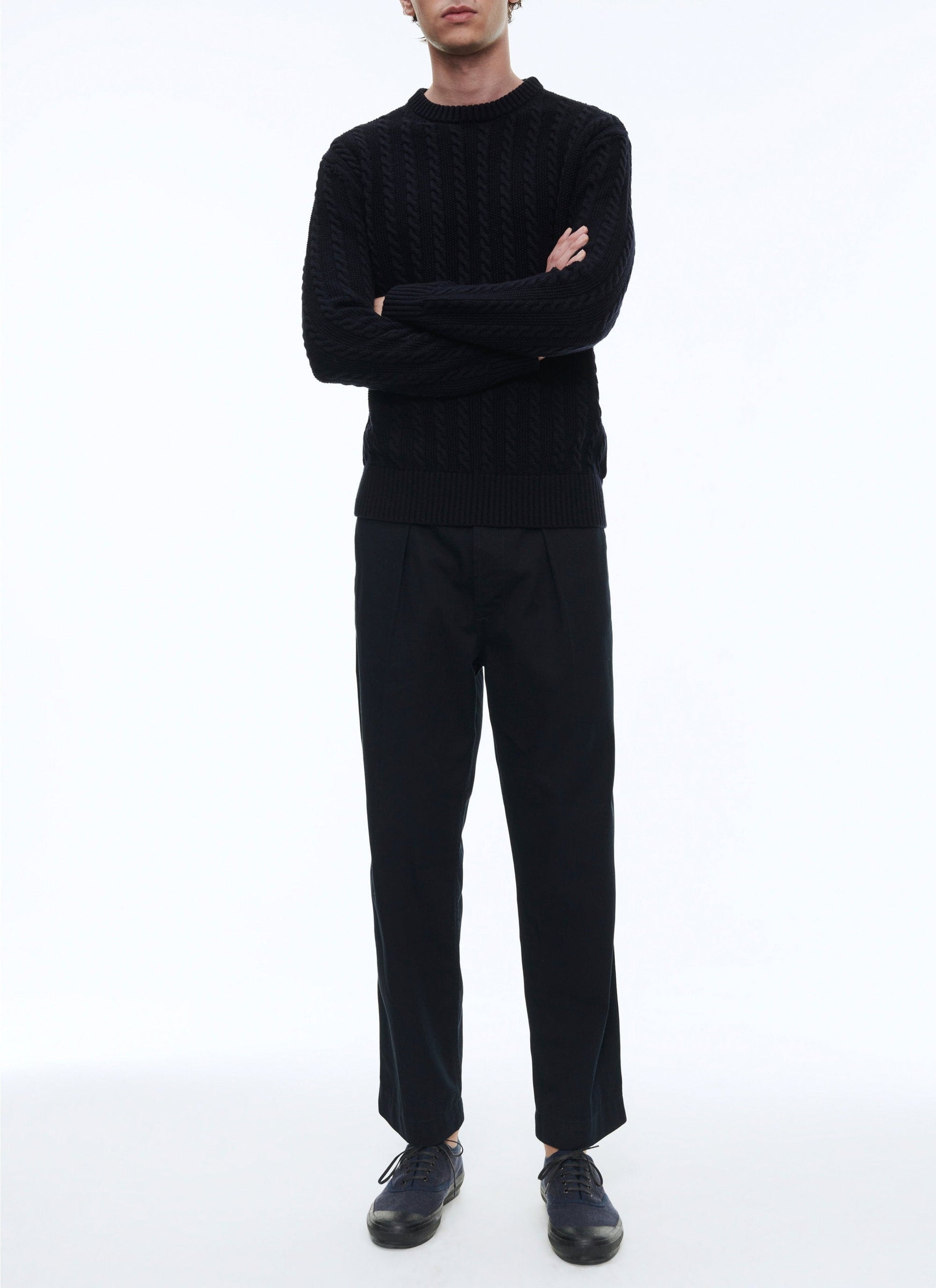 Pull à torsades en laine - Marine