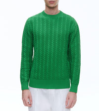 Pull à torsades en laine et coton - Vert