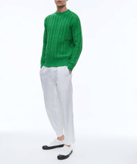 Pull à torsades en laine et coton - Vert