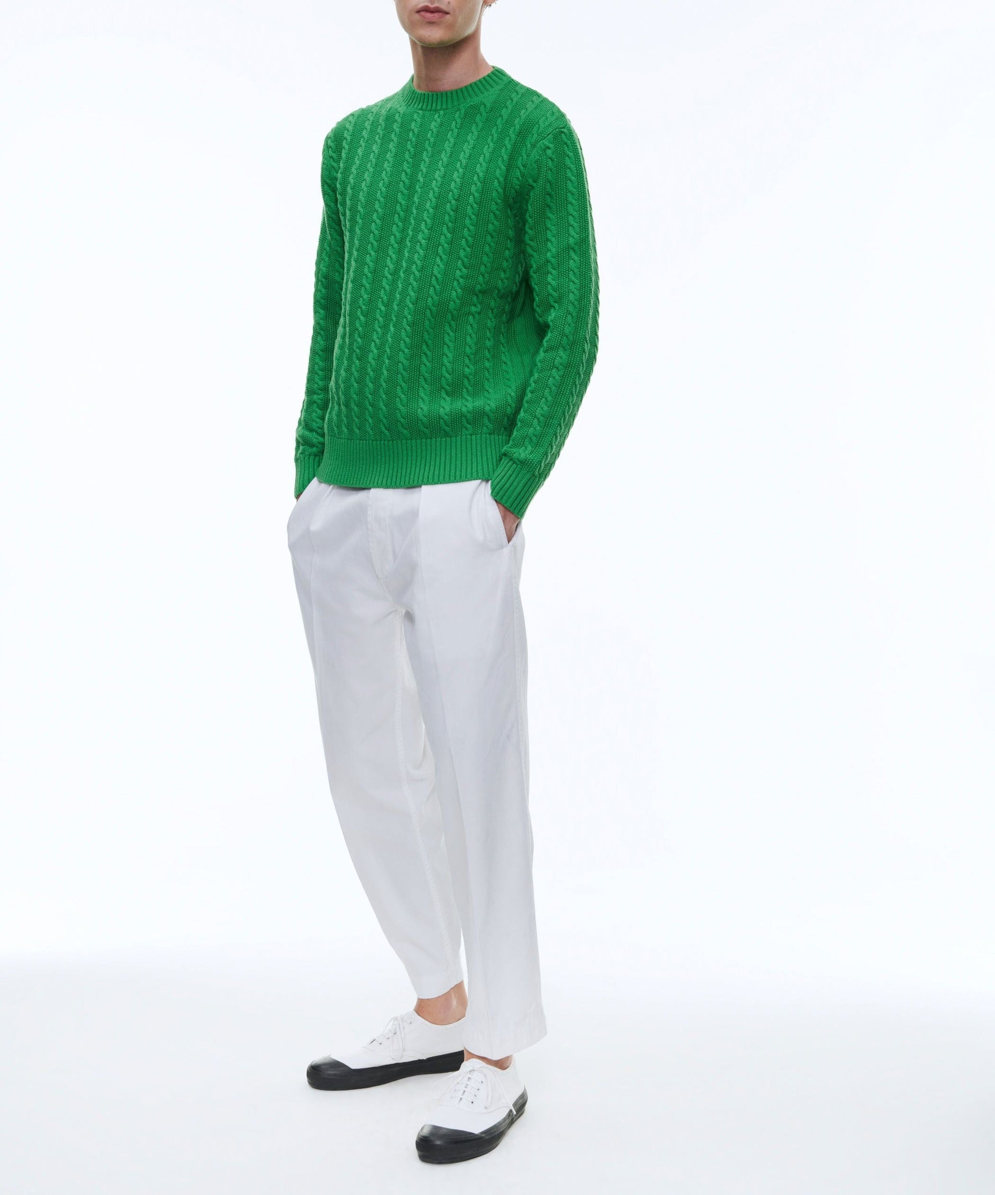 Pull à torsades en laine et coton - Vert