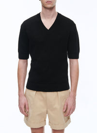 Wool and cotton openwork T-shirt - Black