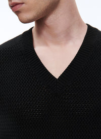 Wool and cotton openwork T-shirt - Black