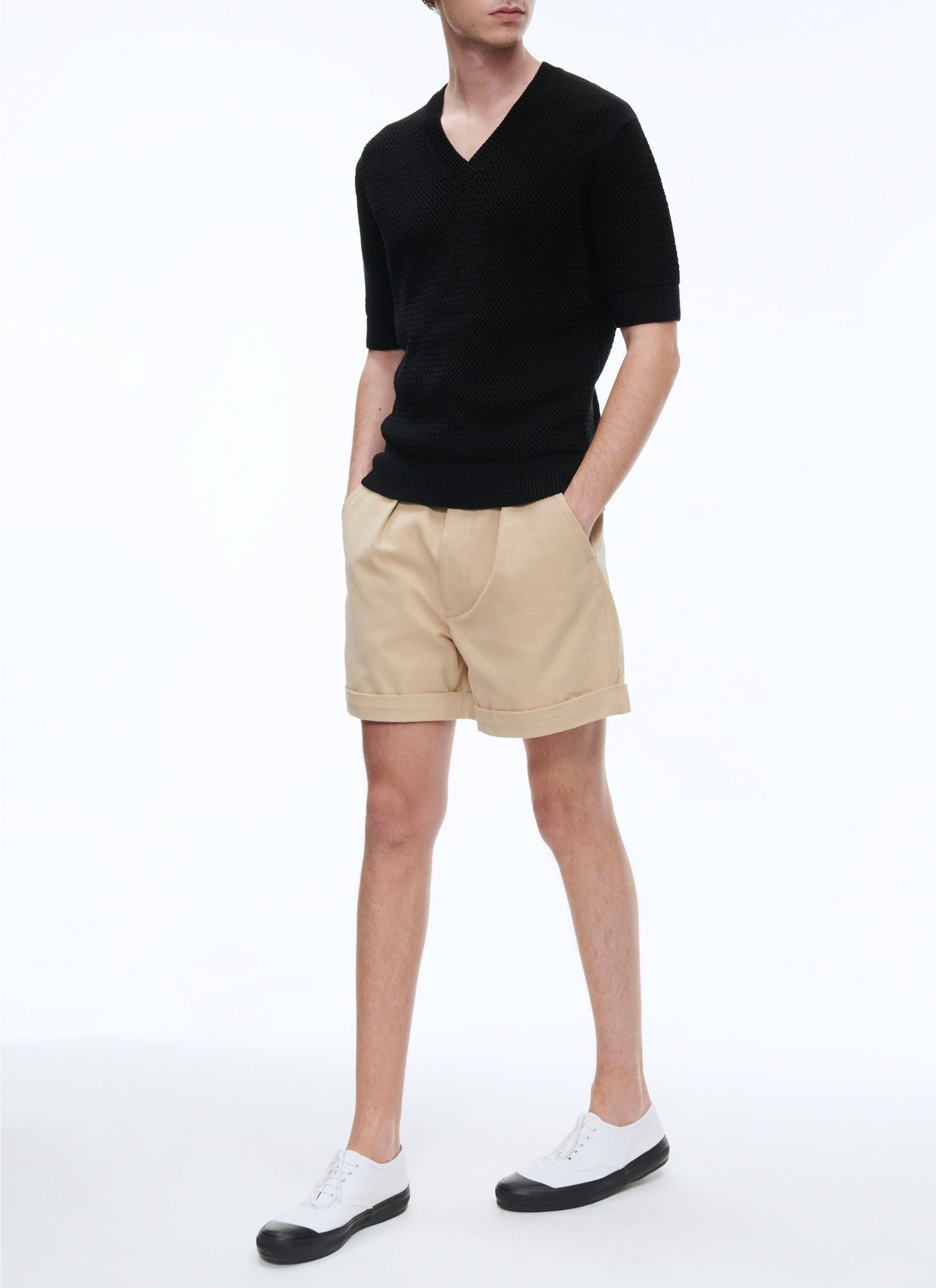 Wool and cotton openwork T-shirt - Black