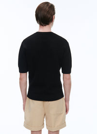 Wool and cotton openwork T-shirt - Black